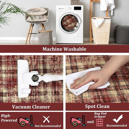 Washable Rugs 8x10 Rug for Living Room Bedroom Rug Modern Plaid Area Rug Soft Carpet 8'x10' Red