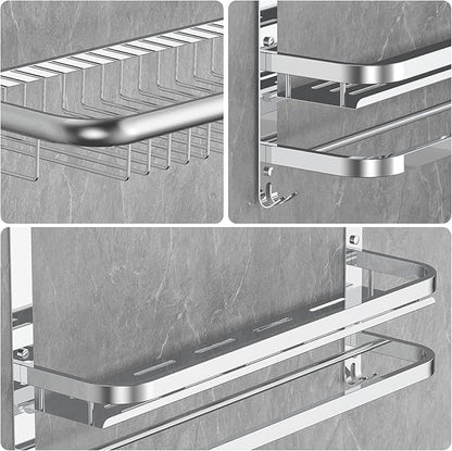 Foldable 23.22 Inch Rowel Rack Wall Mounted with Bathroom Shower Shelves Stainless Steel Towel Bar Without Drilling and Screw Installation (Silvery)