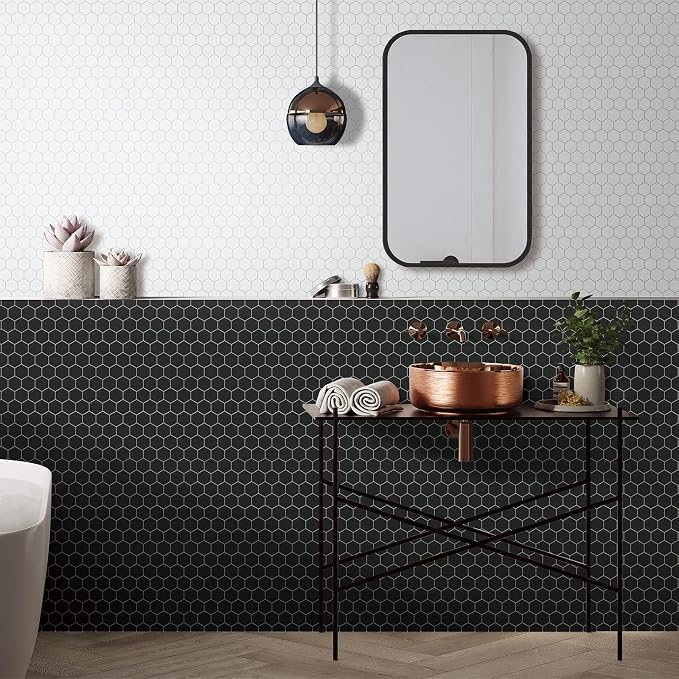 10-Sheet Hexagon Peel and Stick Backsplash, 11.42" x 11.42" White Honeycomb Self-Adhesive Marble Mosaic Wall Tile, Waterproof Stick on Backsplash Tiles for Kitchen Bathroom Shower