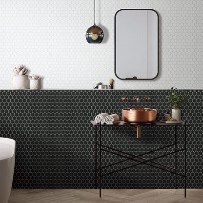 10-Sheet Hexagon Peel and Stick Backsplash, 11.42" x 11.42" Black Honeycomb Self-Adhesive Marble Mosaic Wall Tile, Waterproof Stick on Backsplash Tiles for Kitchen Bathroom Shower