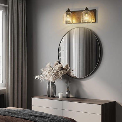 Vanity Lights for Bathroom Large 15.8", Farmhouse Rustic Vanity Light with Bubble Glass Shades, Brown 2 Light Bathroom Lighting Fixtures Over Mirror, Bath Wall Sconce Home Decor