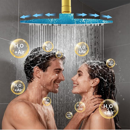 Shower Faucet Set Brass 12IN Rough-In Valve Body Trim Kit Rainfall Included Handle Accessories Complete 2 Functions with Rain Head and Handheld Bathroom Systems (12'', Brushed Gold)