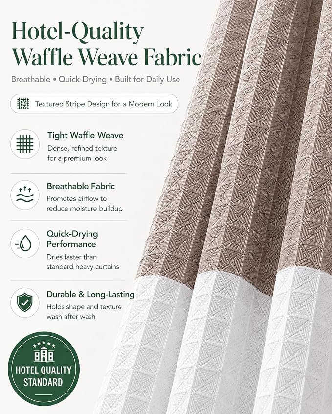 Dainty Home Waffle Weave Waterproof Shower Curtains for Bathroom Clearance, Natural Taupe 70" x 72", Clearance Shower Curtains, Bath Curtains, Shower Curtain Waterproof Fabric