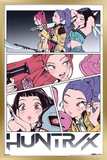 Trends International Netflix KPop Demon Hunters (2025) - Huntrix Manga Panels Wall Poster, 34L x 22.4W, Gold Framed Version