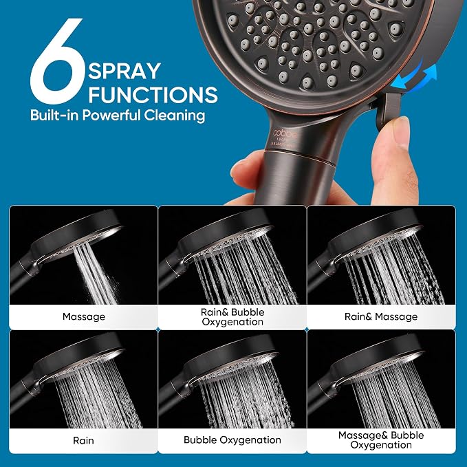 Cobbe Filtered Shower Head with Handheld, High Pressure 6 Spray Mode Showerhead with Filters, Water Softener Filters Beads for Hard Water - Remove Chlorine - Reduces Dry Itchy Skin, Oil Rubbed Bronze | High Pressure 6 Spray Mode Shower Head with Filter...