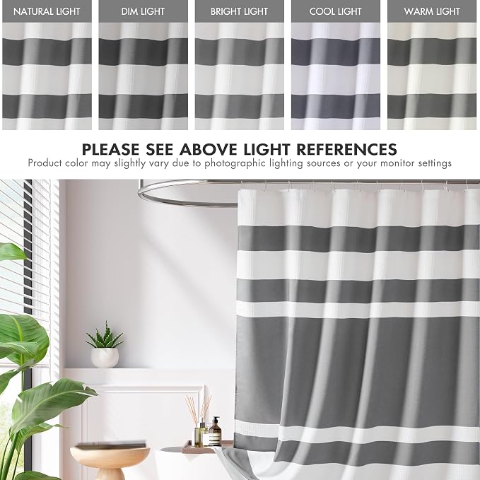 Madison Park Spa Waffle Extra Wide Shower Curtain, 108 x 72, Charcoal | Striped, Pieced Fabric Design, 3M Scotchgard Moisture Management, Hotel Quality, Modern, for Bathroom, OEKO-TEX Certified