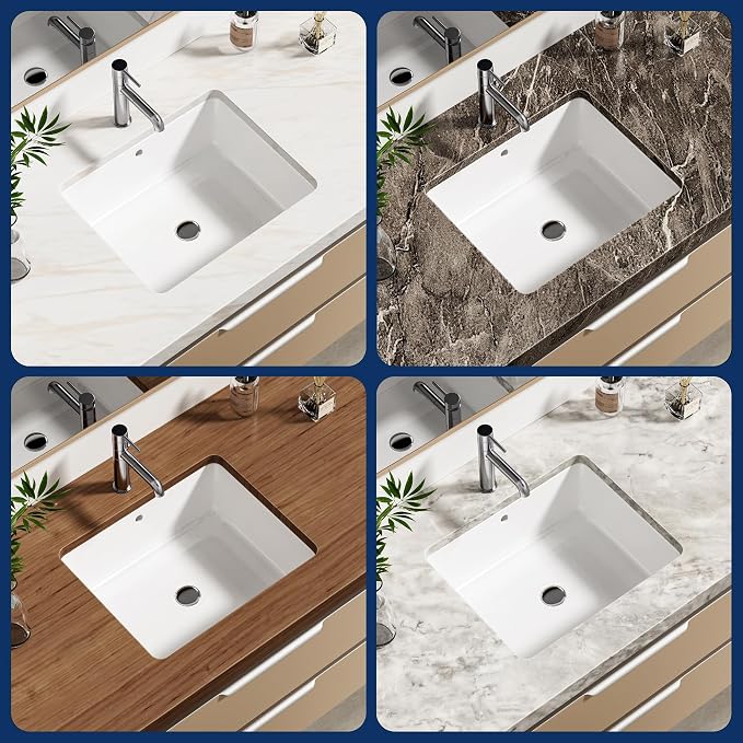 Enbol 20x16 inch Undermount Bathroom Sinks Rectangular White Porcelain Vessel Sink Modern Under Counter Lavatory Basin ECU1713