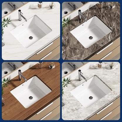 Enbol 20x16 inch Undermount Bathroom Sinks Rectangular White Porcelain Vessel Sink Modern Under Counter Lavatory Basin ECU1713