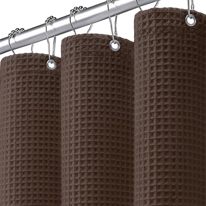 Stall Waffle Shower Curtain - Brown Cotton Fabric Texture Heavyweight Shower Curtains for Narrow Bathroom,Washable,60Wx72L