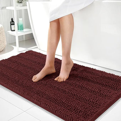 OLANLY Bathroom Runner Rugs 44x24, Chenille Bath Rugs, Andorra Red-Brown | Rubber Backing, Machine Wash, Extra Absorbent Striped Bath Mats for Bathroom Floor, Tub and Shower, Home Decor Accessories