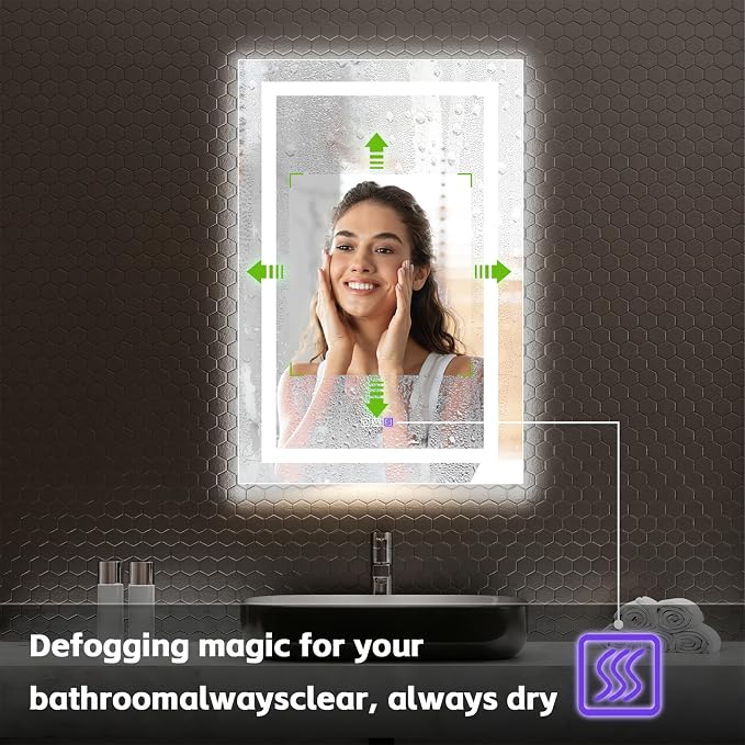 Smart LED Medicine Cabinet with Mirror, 24W×36H Inch Bathroom Storage Medicine Cabinet, 3 Color Stepless Dimming & Anti-Fog, 5X Magnifier, Night Light, DTC Soft-Close Left Hinges