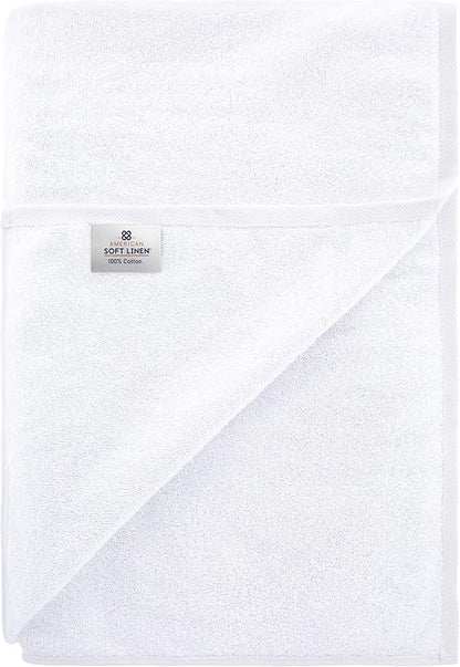 American Soft Linen 100% Cotton 600 GSM Turkish 40x80 Oversized Bath Towel Sheet, Extra Large Adult Towels for Bathroom, White Bath Sheet