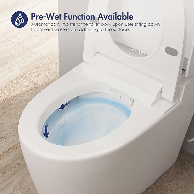 One Piece Smart Bidet Toilet, Wash & Dry, Foot Sensor Flush | Off Seat Auto Flush, Heated Seat, Instant Warm Water, Self Cleaning Wand, Adjustable Wash Settings, Pre Wet, Night Light