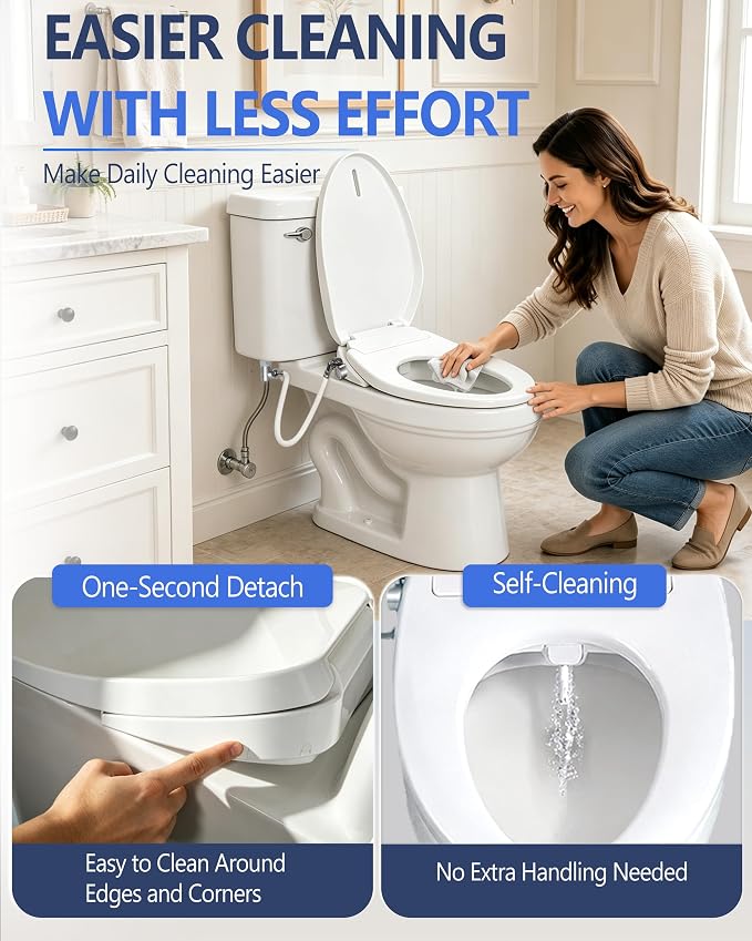 Jamini Non-Electric Bidet Toilet Seat for Elongated Toilets, Dual Nozzle Front & Rear Wash, Adjustable Water Pressure, Soft Close Seat & Lid, Self-Cleaning Nozzles, Quick Release, Brass Inlet