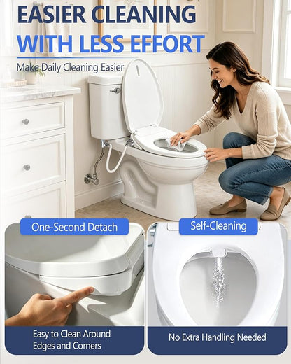 Jamini Non-Electric Bidet Toilet Seat for Elongated Toilets, Dual Nozzle Front & Rear Wash, Adjustable Water Pressure, Soft Close Seat & Lid, Self-Cleaning Nozzles, Quick Release, Brass Inlet