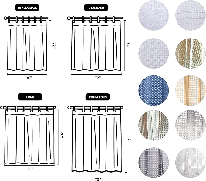 NTBAY EVA Shower Curtain Liner, 72 x 72, 6 Gauge, Clear Checkered | Water-repellent EVA Liner with 3 Bottom Magnets, 12 Reinforced Grommets, and 12 Plastic Hooks