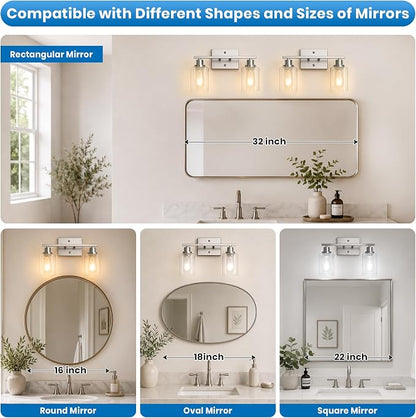 Ascher 2 Light Bathroom Light Fixture, Brushed Nickel Bathroom Lighting Fixtures Over Mirror, Vanity Light with Clear Glass Shade, Wall Sconce for Living Room Bedroom Cabinet, E26 Base