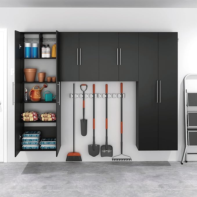 Prepac HangUps 24” Wall Mount Storage Cabinet, Ideal Bathroom, Laundry, Kitchen, Office, Garage Cabinet for Organization and Extra Storage, Attaches to Wall Mounted Rail, 24”W x 30”H, 12”D, Black