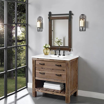 Besdomus Rustic Bathroom Wall Mirror: 22"x30" Brown Barn Door Solid Cedar Wood Frame Vanity Mirror - Farmhouse Decor for Hallway/Living Room/Bathroom Renovation - Wall Decor for Fashion-Conscious