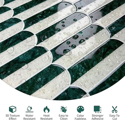 10-Sheet Upgraded Thicker Peel and Stick Kitchen Backsplash Tiles,Waterproof Self-Adhesive Vinyl Wall Tile Stick on Backsplash for Kitchen,Bathroom,Fireplace and RV(Green,12"×12")