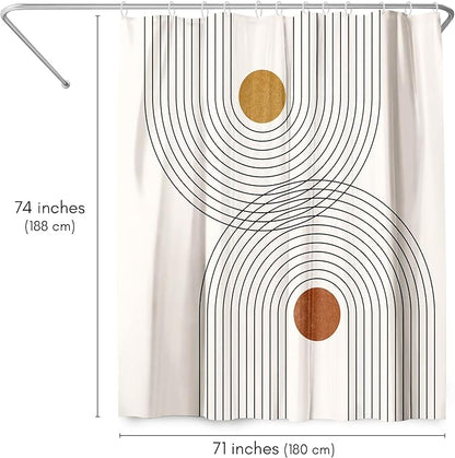 Americanflat 71x74 Boho Shower Curtain - Water-Resistant Long Shower Curtain with Durable Metal Grommets and 12 Hooks - 100% Polyester - Black, Mustard Yellow, Terracotta and Beige