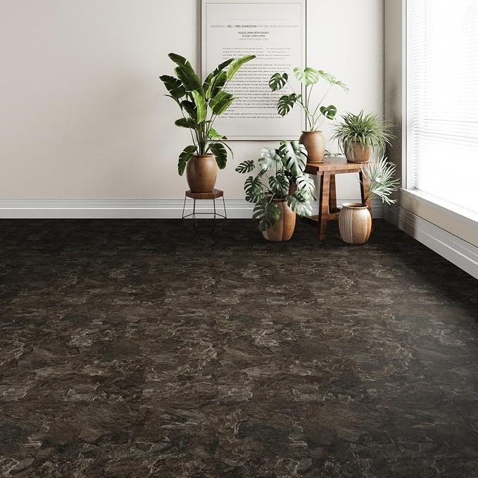ATOPOSE Floor Tile Peel and Stick Waterproof,10-Pack 12"x12" Covers 10 Sq.Ft,Dark Brown,Installation & DIY-Friendly for Bedroom Bathroom Basement Hallway