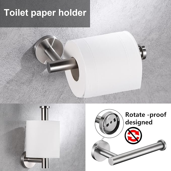 Brushed Nickel Toilet Paper Holder and Hand Towel Ring Set 2 Pieces Bathroom Hardware Accessories Set SUS 304 Stainless Steel Heavy Duty Wall Mounted Bathroom Holder…