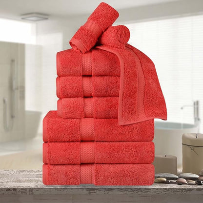 Superior Egyptian Cotton 800 GSM Plush & Absorbent, 9 Piece Set, Coral | Quick Dry, Soft Luxury Towel Set, Bath Essentials, Guest Bath, Spa, 3 Bath, 3 Hand, 3 Face Towel, Madeline Towels
