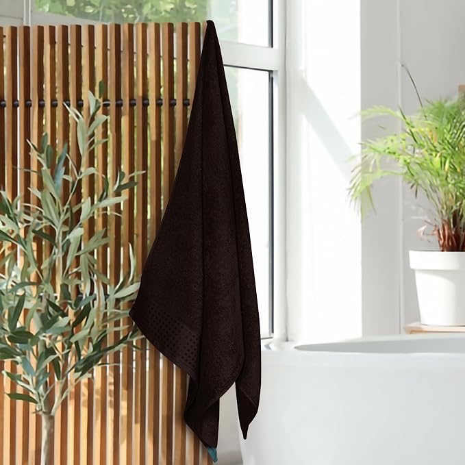 GLAMBURG Ultra Soft 4 Pack Oversized Bath Towel Set 27x54 inches, 100% Cotton Bath Towels, Highly Absorbant Compact Quickdry & Lightweight Towel, Ideal for Gym Travel Camp Pool - Chocolate Brown
