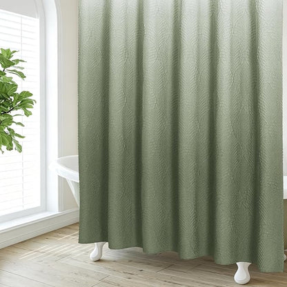 36x72 Small Stall Shower Curtain, Ombre Sage Green Embossed Half Bath Curtain