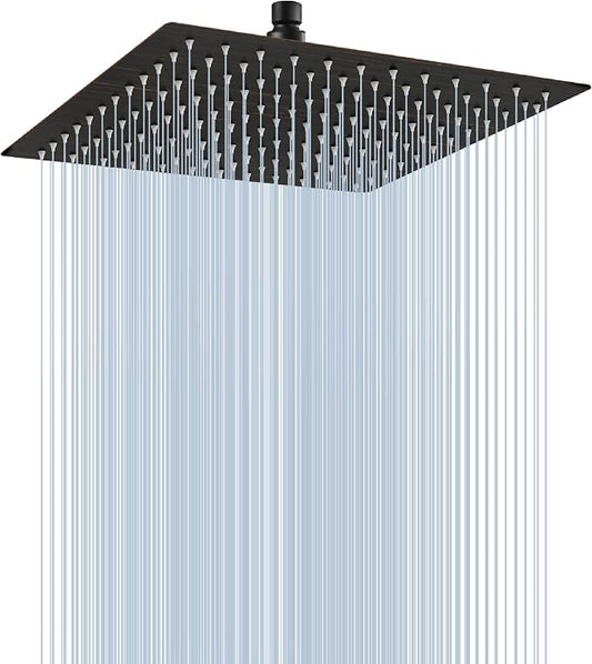 Midanya Square Rain Shower Head,High Pressure,Oil Rubbed Bronze 10 Inch | 360°Swivel,Ceiling or Wall Mount,Waterfall Full Body Coverage,Bathroom Remodel,Stainless Steel Large Rainfall Shower Head
