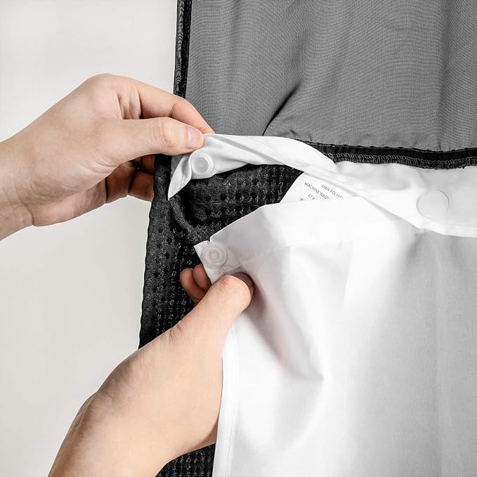 RiverDream Heavyweight Waffle No Hook Shower Curtain with Liner,Black,36x74 | Dotted Waffle,Snap-in Liner,Heavy Duty,Quick Dry,Mesh Top Window,With Bottom Magnets,Hotel-Grade,Washable,Small Stall Size