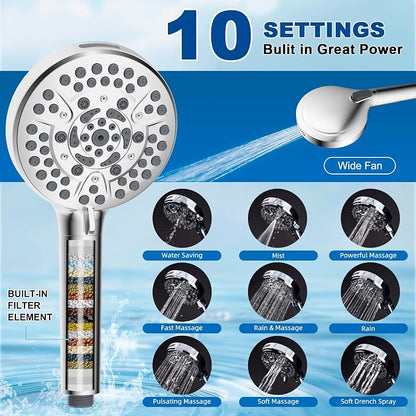 Metal 12" Rain Showerhead with 10-Spray Handheld, Easy Reach 4-way Diverter | NSF/ANSI/CAN 372 Certified, Chrome, High Pressure Shower Head with Pause Mode, 71" Stainless Steel Hose/12" Extension Arm