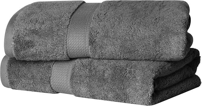 SUPERIOR Egyptian Cotton Plush & Absorbent, Bath Towel Set of 2, Charcoal | Quick Dry, Soft Luxury Towel Set, Bath Essentials for Bathroom, Guest Bath, Spa, 2 Piece Bath, Madeline Towels