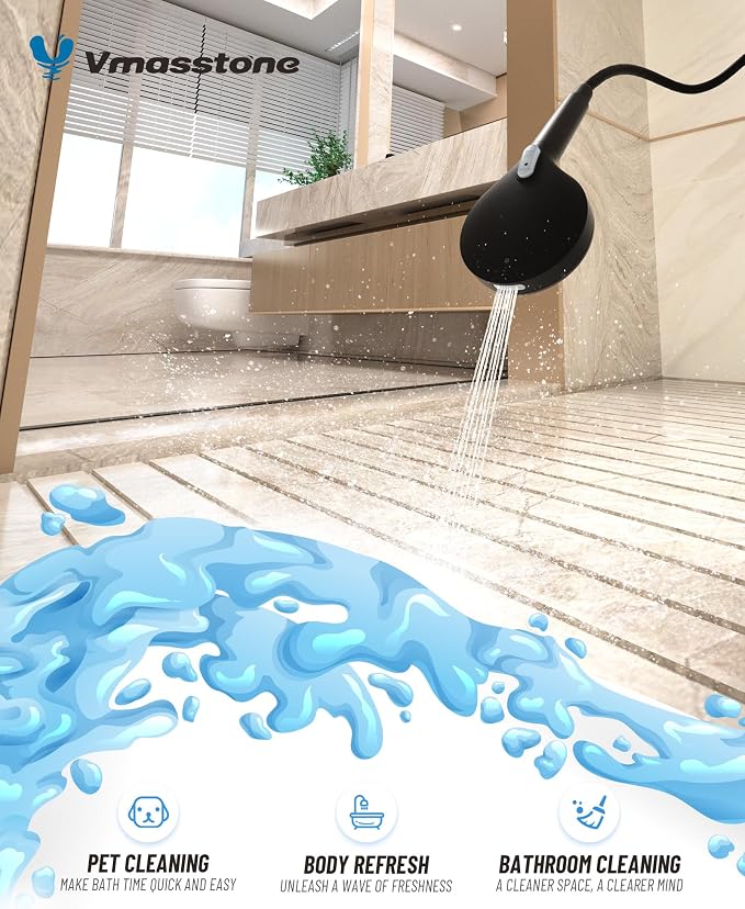 Filtered Handheld Shower Head for Hard Water, High Pressure Showerhead with 7 Spray Modes, Power Jet & Pause, Detachable & Adjustable for Healthier Skin & Hair - Matte Black (VMASSTONE HM-003)