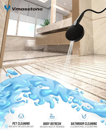 Filtered Handheld Shower Head for Hard Water, High Pressure Showerhead with 7 Spray Modes, Power Jet & Pause, Detachable & Adjustable for Healthier Skin & Hair - Matte Black (VMASSTONE HM-003)