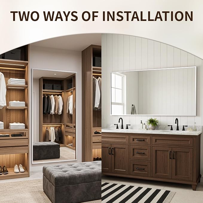 FICTOR Bathroom Vanity Mirror for Over Sink, 48" x 30", Silver | Anti-Rust Frame, Shatterproof Tempered Glass, Vertical/Horizontal Wall Mounted Mirror for Bedroom, Entryway, Living Room