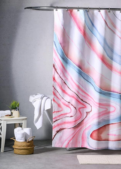 Maison d' Hermine Shower Curtain 100% Cotton One Panel 70"x72" Washable Fabric Shower Curtains for Bathroom, Easy Hanging with 12 Button Holes - Spa Easter Gifts (Pale Garden - Sweet Marbles)