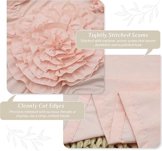 Farmhouse Ruffle Shower Curtain with Handmade 3D Flowers, Vintage Fabric Shower Curtains for Bathroom, Decorative Luxury Bathroom Curtain with 12 Holes, Peach Pink, 72" x 72" (LQ-41)