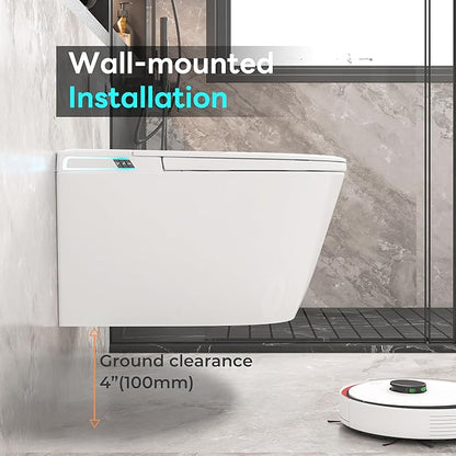Smart Wall Hung Toilet Combo,Auto Flush, Auto Open/Close LId,Heated Seat,Warm Water/Dryer, Modern Elongated Bidet Toilet with In wall Carrier (No need to buy an additional Water Tank)