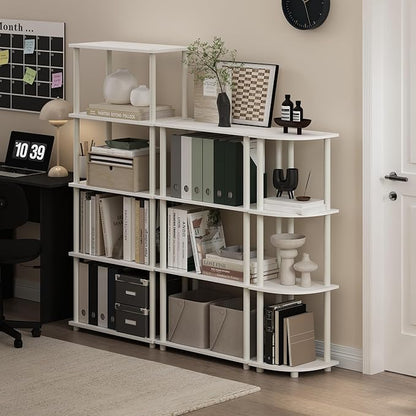 Furinno Turn-N-Tube Corner Shelf, 4-Tier Corner Bookshelf, Display Storage Shelves with Open Shelves, for Organization and Storage, Living Room, Home Office, Garage, White