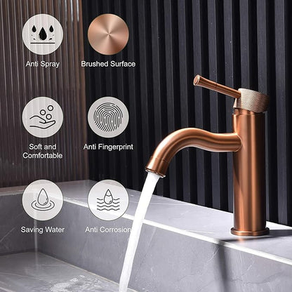 Rose Gold Bathroom Faucet, with Splash Sprayer Extender Aerator, Single Hole with Deck, for Vanity Farmhouse and RV