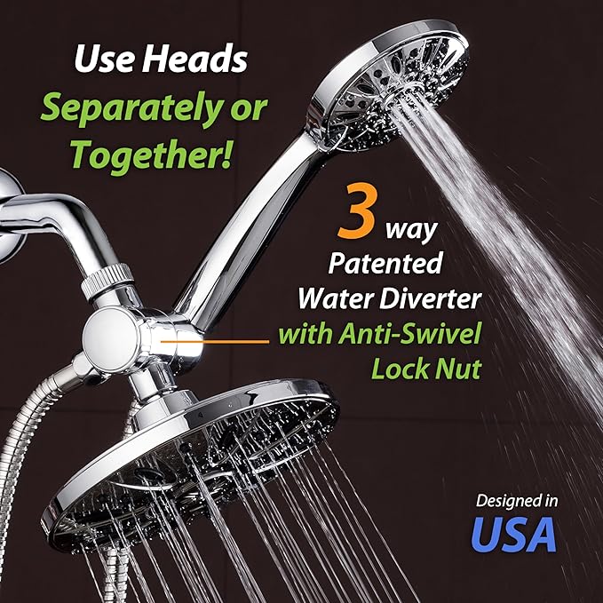 AquaDance 7" Premium High Pressure 3-way Rain & Handheld Shower Head Combo | Enjoy Luxury 7-inch Showerhead & 6-mode Hand Shower Separately or Together! Premium Stainless Steel Hose - Chrome
