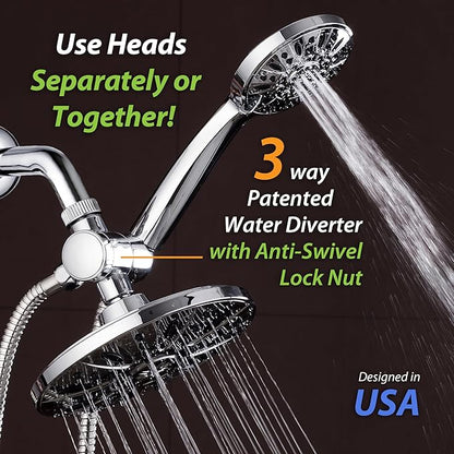 AquaDance 7" Premium High Pressure 3-way Rain & Handheld Shower Head Combo | Enjoy Luxury 7-inch Showerhead & 6-mode Hand Shower Separately or Together! Premium Stainless Steel Hose - Chrome