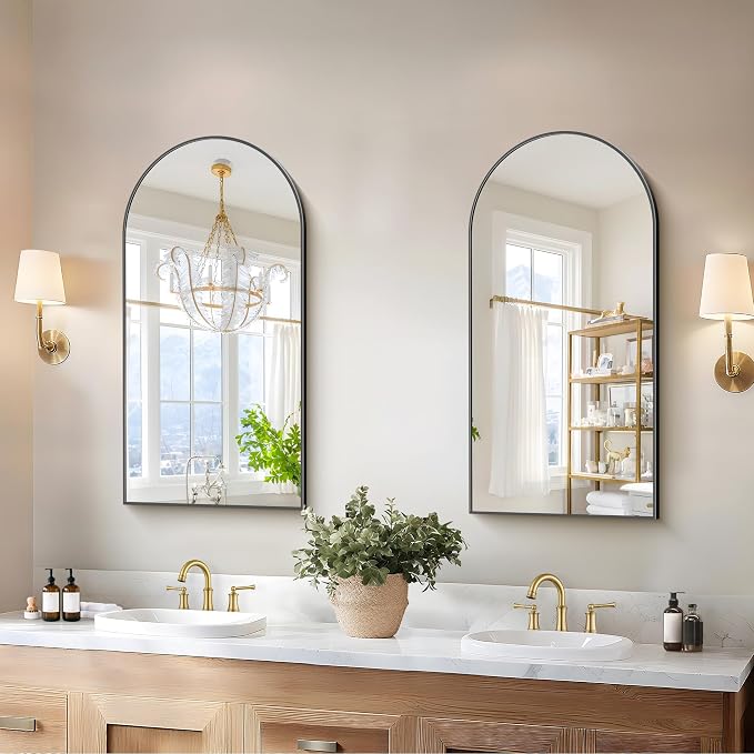 COFENY Arched Mirror, 18’’x36’’ Black Arch Mirror for Bathroom, Arched Bathroom Mirror with Frame, Modern Wall Mounted Mirror for Over Sink Mantle Bedroom Vanity Living Room Entryway