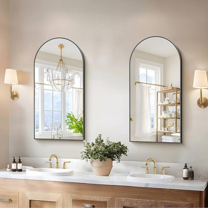 COFENY Arched Mirror, 18’’x36’’ Black Arch Mirror for Bathroom, Arched Bathroom Mirror with Frame, Modern Wall Mounted Mirror for Over Sink Mantle Bedroom Vanity Living Room Entryway