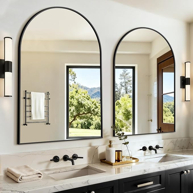 Arched Bathroom Vanity Mirror for Over Sink, 2 Pack 38”x26”, Black | HD Tempered Glass, Anti-Rust Metal Frame, Hanging or Leaning, Wall Mirrors for Bathroom Sink, Bedroom, Living Room, Entryway