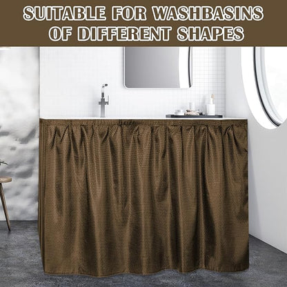 Fabric Sink Skirt Diamond Bathroom Stitch Self Stick Adhesive Waterproof Fabric Under Sink Curtain Skirt 55 x 32 Inch Adds Bathroom Storage(Khaki,Fashion Style)