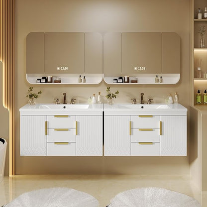36 Inch Bathroom Vanity with Sink, Wall Mounted Bathroom Storage Cabinet with 2 Doors and 2 Drawers, Floating Bathroom Vanities with Decor Line