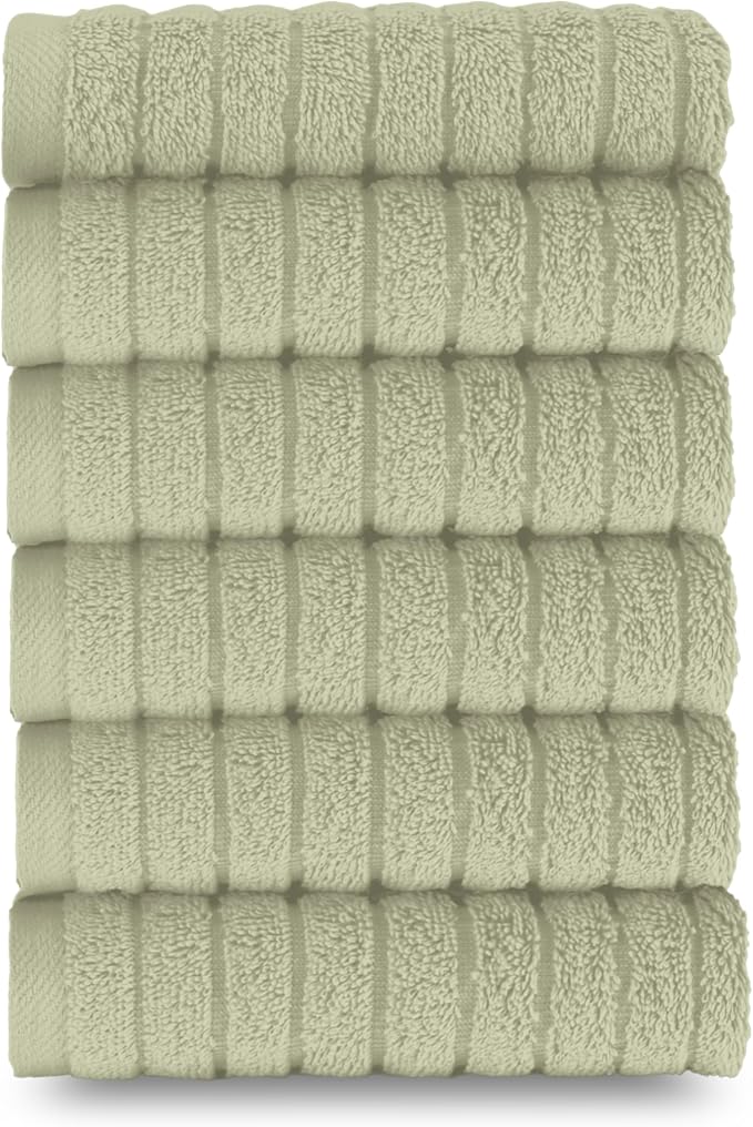 Elegant Comfort 100% Turkish Cotton Corduroy Ribbed Luxury Washcloths 6 Pack Soft 13 x 13 Inch - Higly Absorbent, Durable, Quick Dry, Spa Premium Hotel Quality for Bathroom or Travel, Mint Green